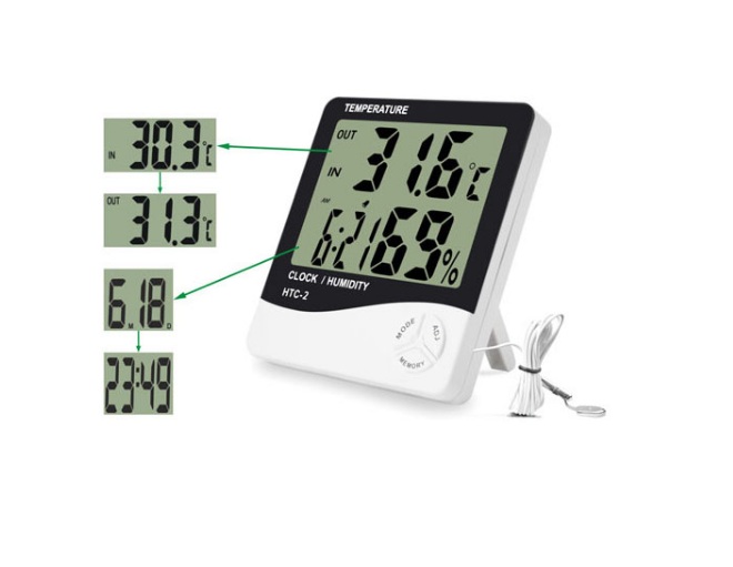 STACJA POGODOWA POGODYNKA TERMOMETR WIGOTNOŚĆ Model HTC-2