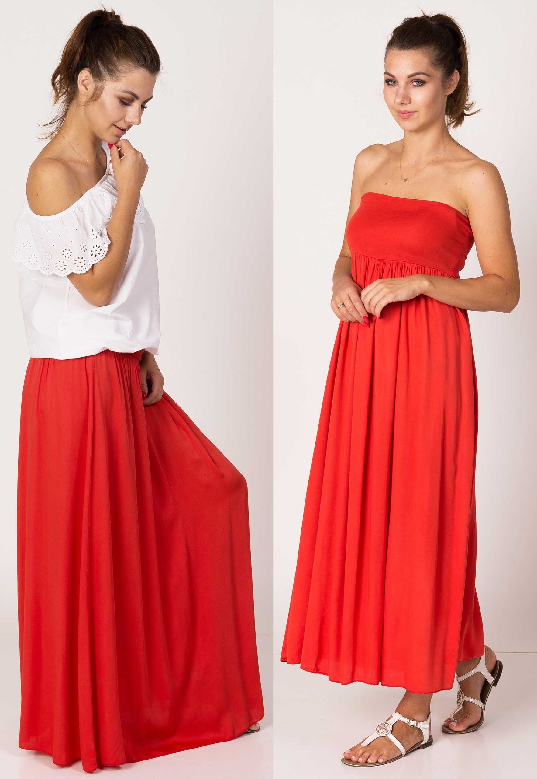 NEW MAXI DŁUGA SPÓDNICA - SUKIENKA 2w1 CZERWIEŃ Liczba kieszeni 0