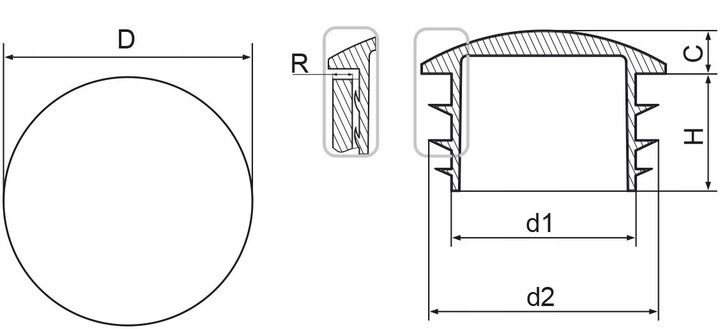 ZAŚLEPKI SOCZEWKOWE DO RURY FI 40 ZAŚLEPKA 100 szt Średnica 40 mm
