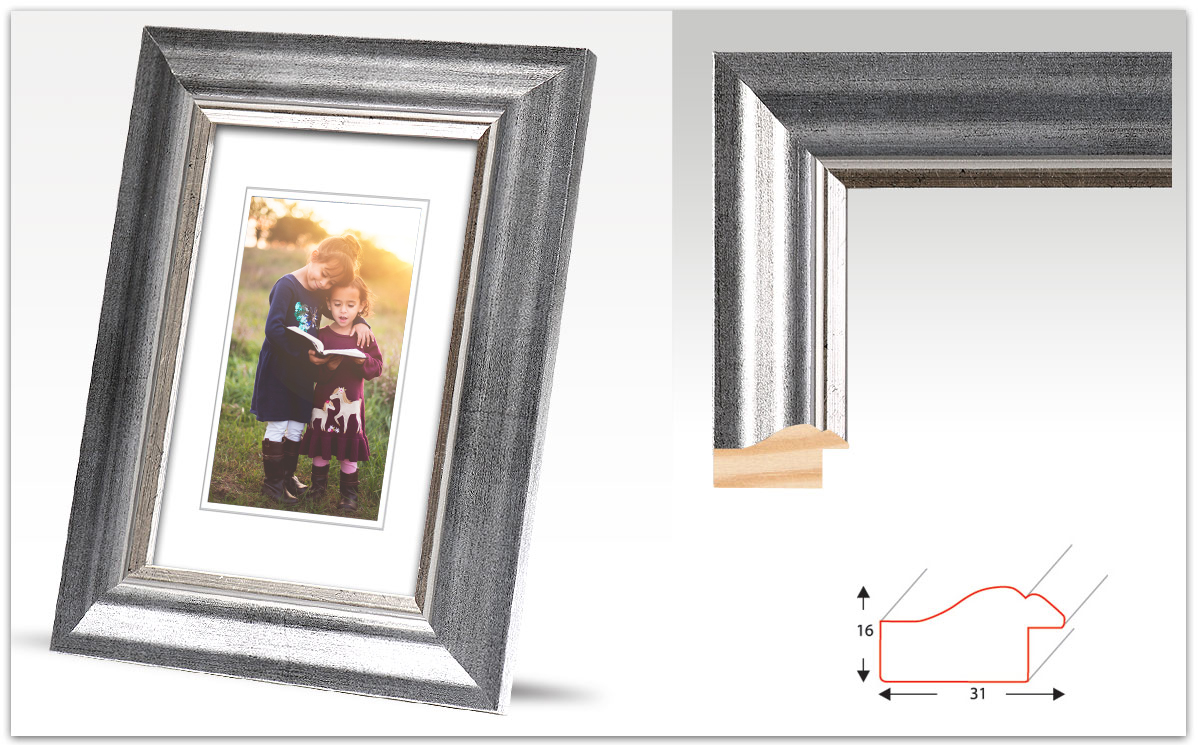 RAMKA DREWNIANA SREBRNA - FOTO RAMA A6 10x15 CM Marka Global Frames