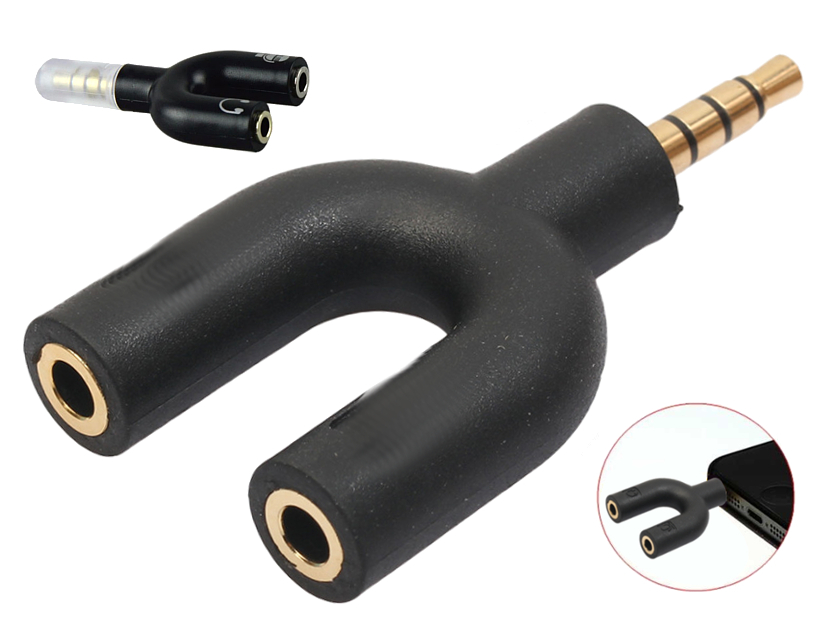 ADAPTER STEREO MiniJACK 3,5mm M x1 -> F x2 4PIN Liczba pinów 3 (stereo)