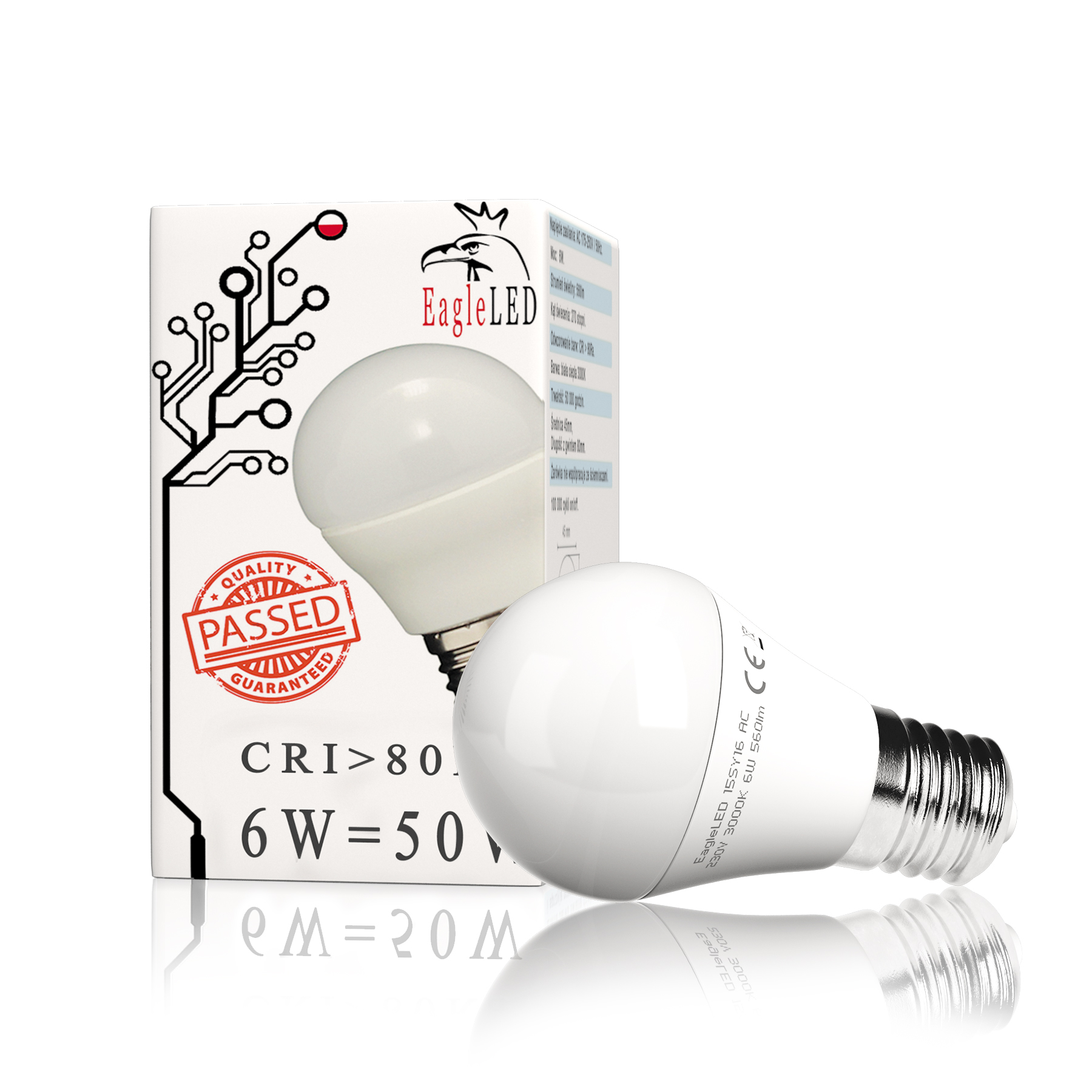 

Żarówka kulka Led E27 6W=50W Jasna ciepła CCD El