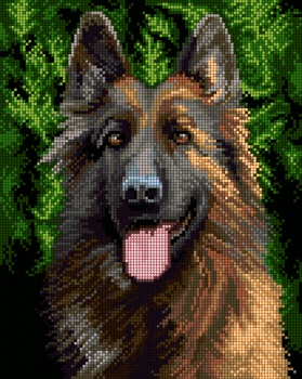 Vyšívací sada, kanva+mulina+jehlice 24x30 cm, Německý ovčák 5485