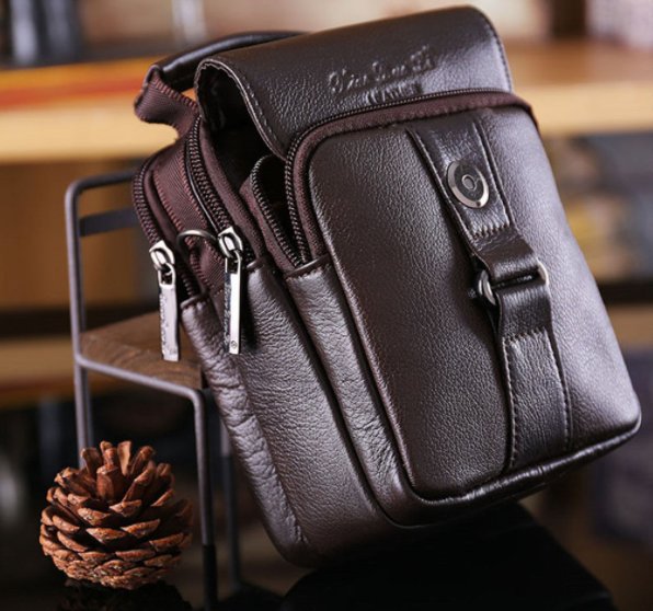 MĘSKA TORBA NA RAMIĘ MAŁA SKÓRZANA SASZETKA NERKA Wielkość mała (nie mieszcząca A4)