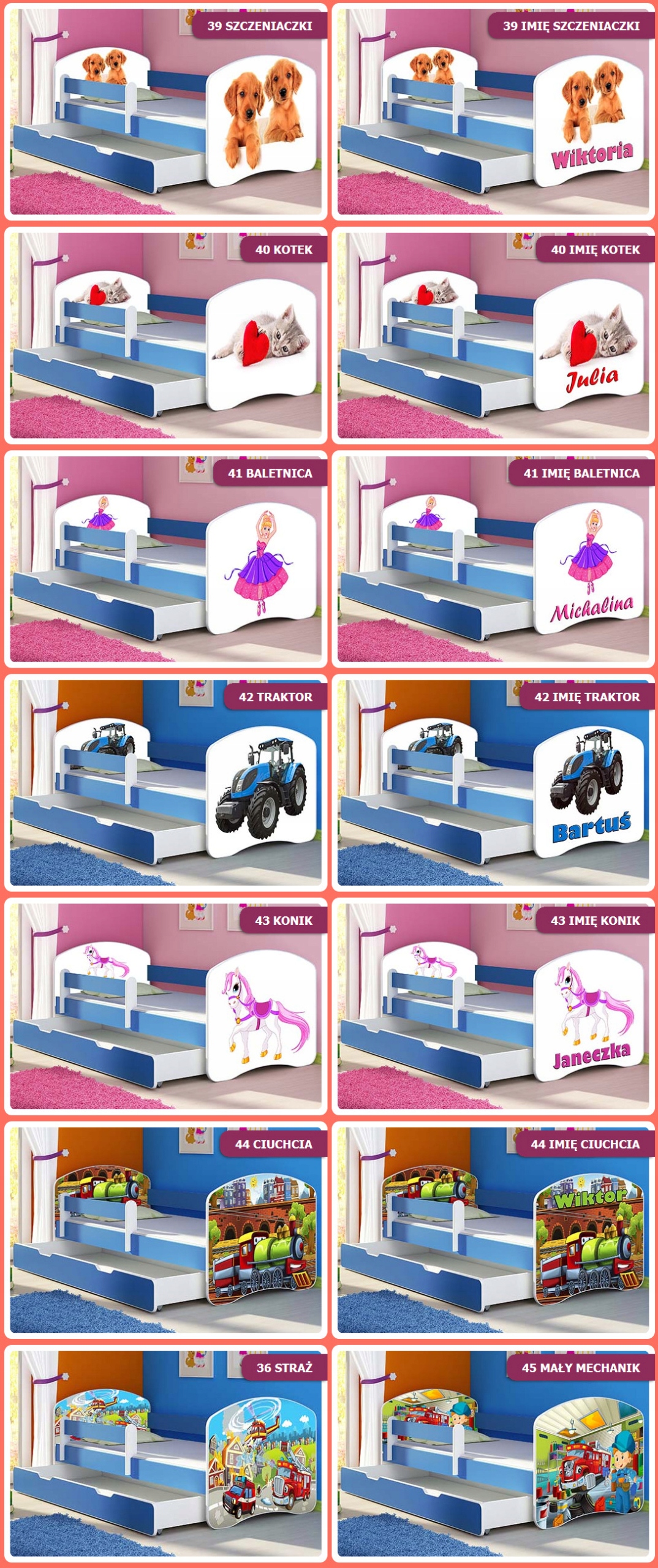 Łóżko dziecięce 180x80 szuflada materac NIEBIESKIE Długość 184 cm