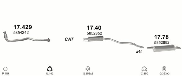 TŁUMIK ŚRODKOWY ASTRA 17.40 Numery katalogowe zamienników 247-251 17510 210021