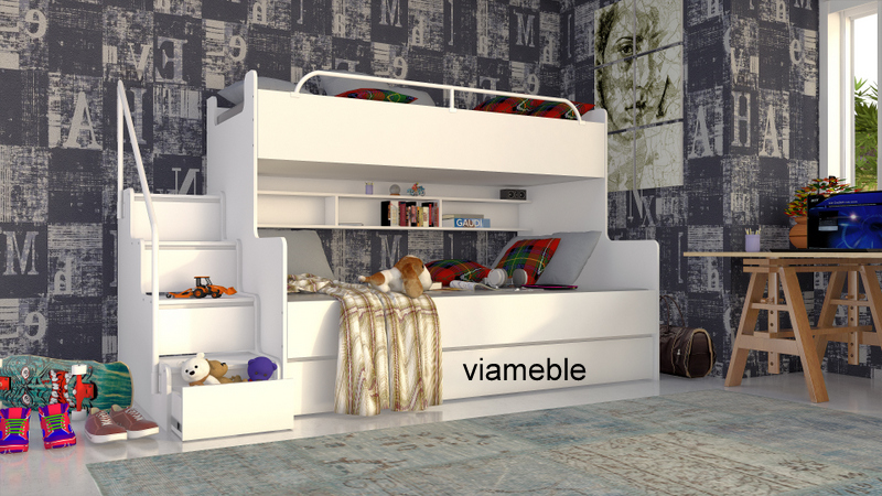 ŁÓŻKO PIĘTROWE 3 OSOBOWE DLA DZIECI Z MATERACAMI SZUFLADAMI I ZE SCHODAMI Marka inna