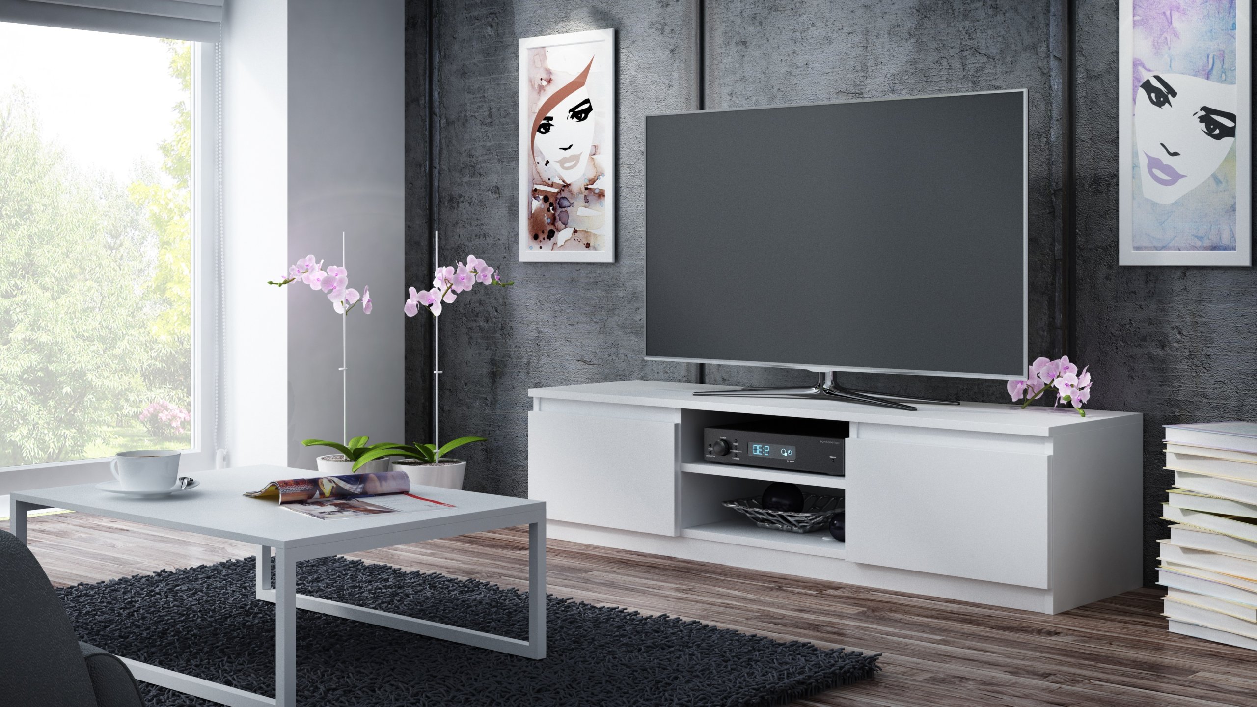 NOWOCZESNY STOLIK SZAFKA RTV LCD 140CM KOLOR BIAŁY Głębokość mebla 40 cm