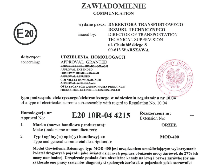 MODUL SWIATEL DLUGICH DZIENNYCH DRL Dzienne EAN 5903858996400