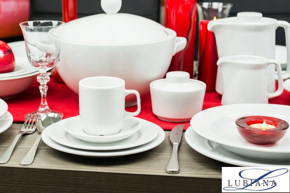 LUBIANA KASZUB HEL SERWIS OBIADOWY I KAWOWY 38 el na 6 OSÓB BIAŁA PORCELANA Liczba osób 6