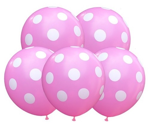 

Balony Na Roczek Różowe W Kropki Urodziny 5 Sztuk