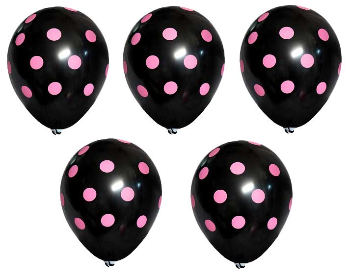 

Balon Czarny W Różowe Kropki 5 Sztuk Na Panieński