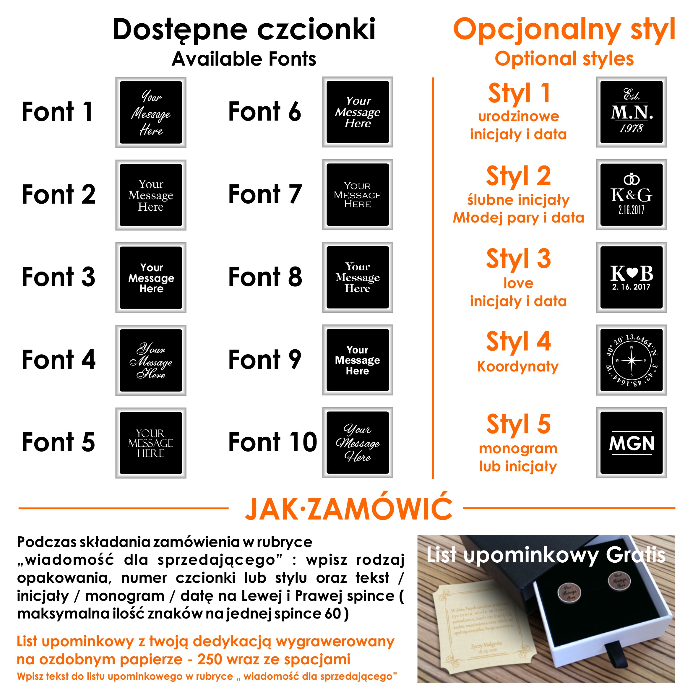 Spinki do mankietów z grawerem | Onyks | Swarovski Materiał srebro