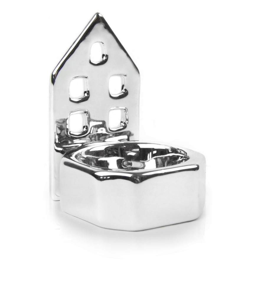 

Świecznik ceramiczny srebrny silver domek tealight