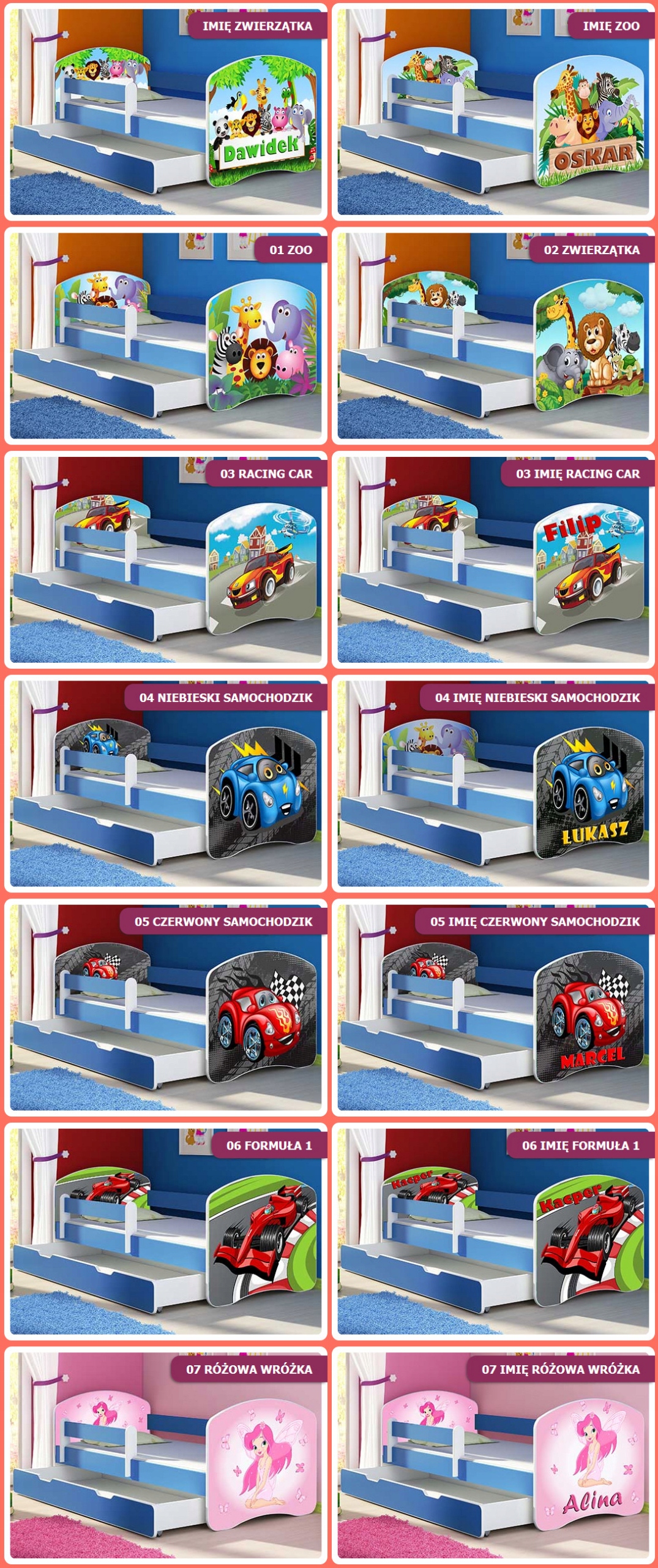 Łóżko dziecięce 180x80 szuflada materac NIEBIESKIE Kod producenta ACMAII-180ND