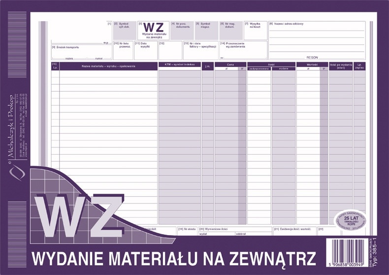 

385-1 Wz Wydanie Materiału Na Zewnątrz A4