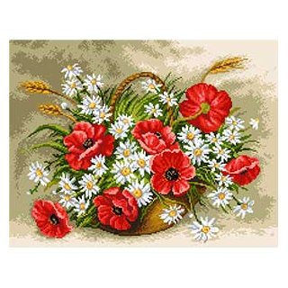 Křížková výšivka gobelínová sada kanva mulina +jehly 53x39 Cm květy 9009