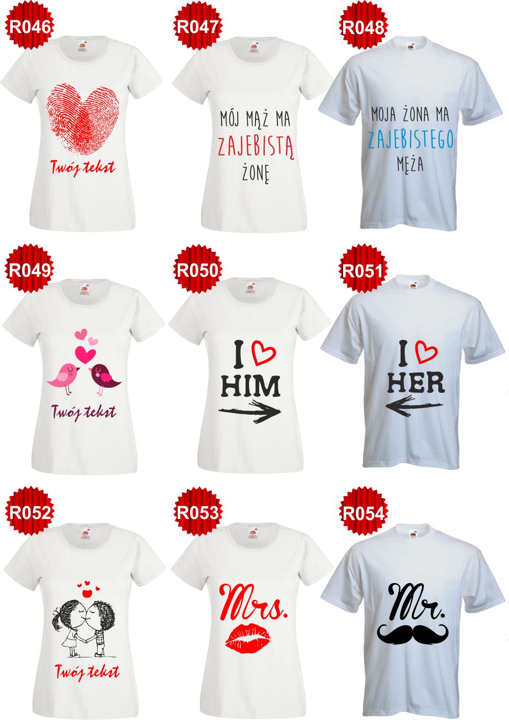Koszulki dla PAR z nadrukiem MĄŻ ŻONA SA imiona Rozmiar 34