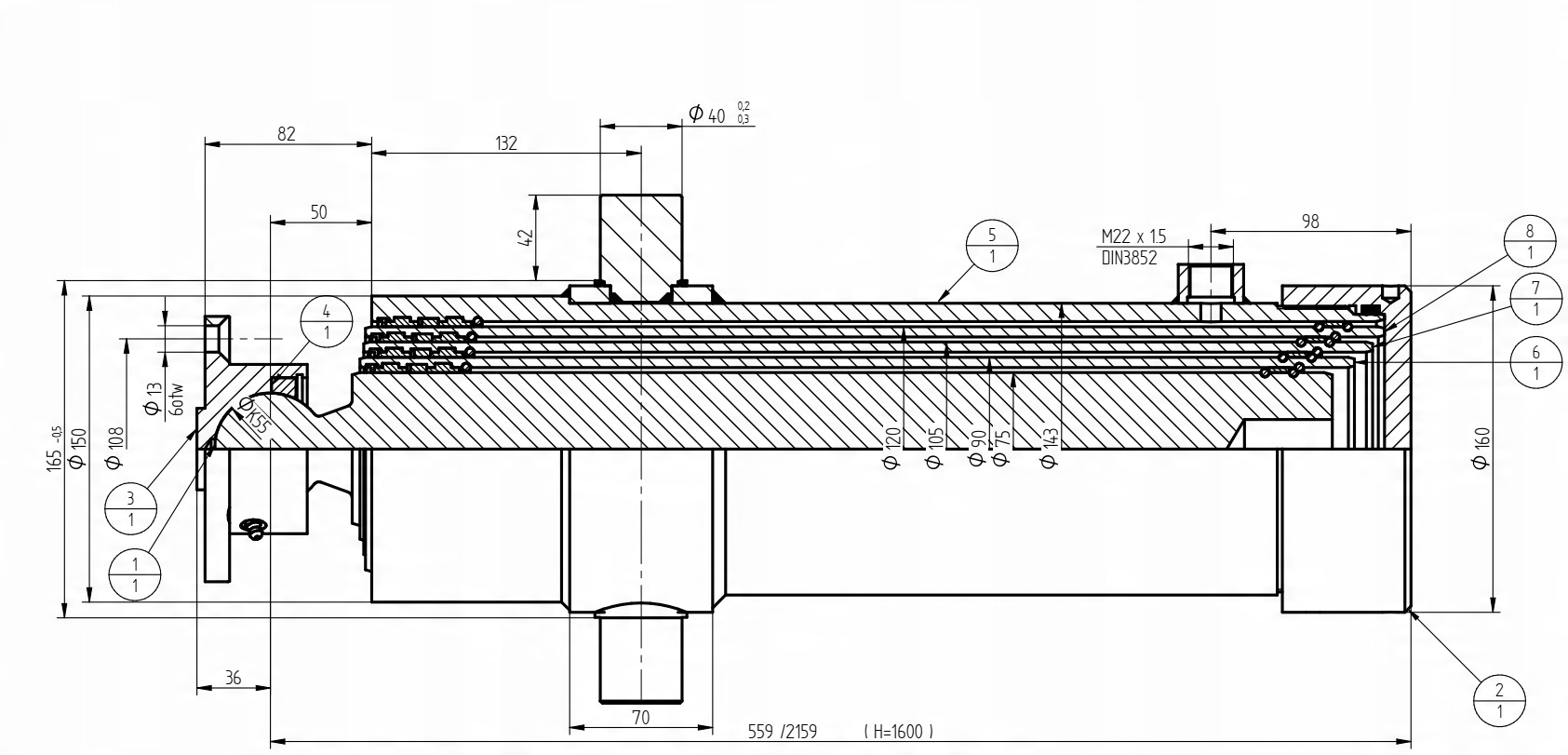 гідравлічний циліндр 12 тонн ST-4 1600 L=590mm виробник деталей Skraw-Met