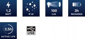 Latarka Berner Pen Light LED 7+1 Waga produktu z opakowaniem jednostkowym 1 kg