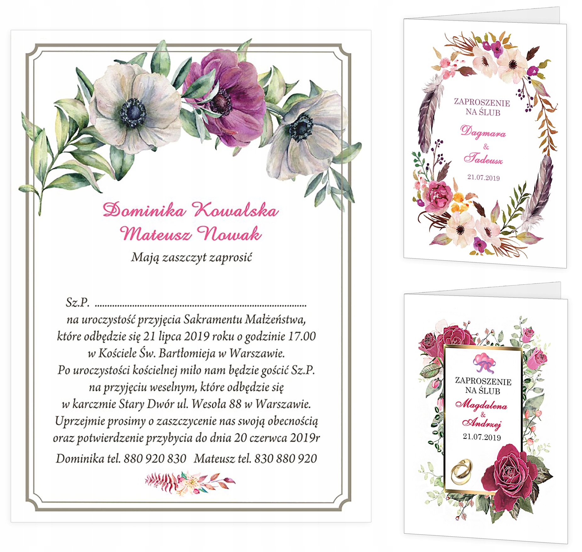 Zaproszenia Ślubne Kwiaty + Zawiadomienia na Ślub Kształt prostokątny