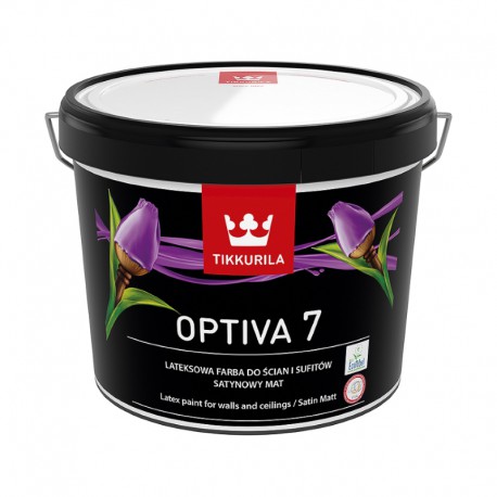 Latexová farba na steny Tikkurila Optiva 7 Satin Matt 9L Biela, Farby