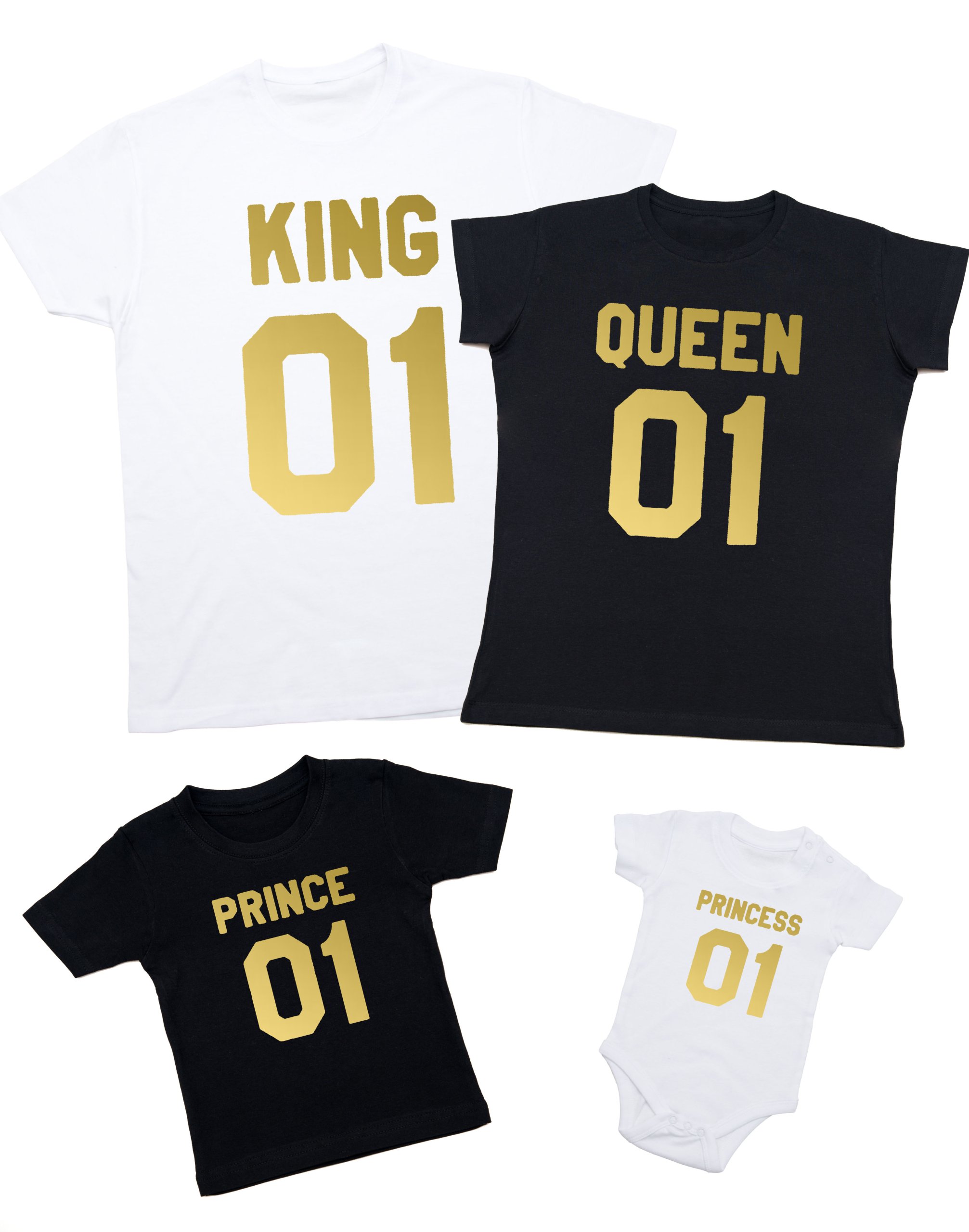 Sada triček pro rodinu King Queen 2+2 zlatá XL