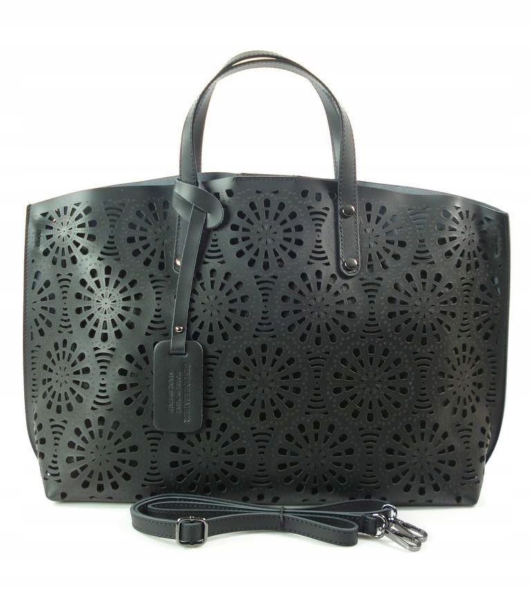 

Włoska Shopper Bag Gwiazd Ażur A4 Czarna