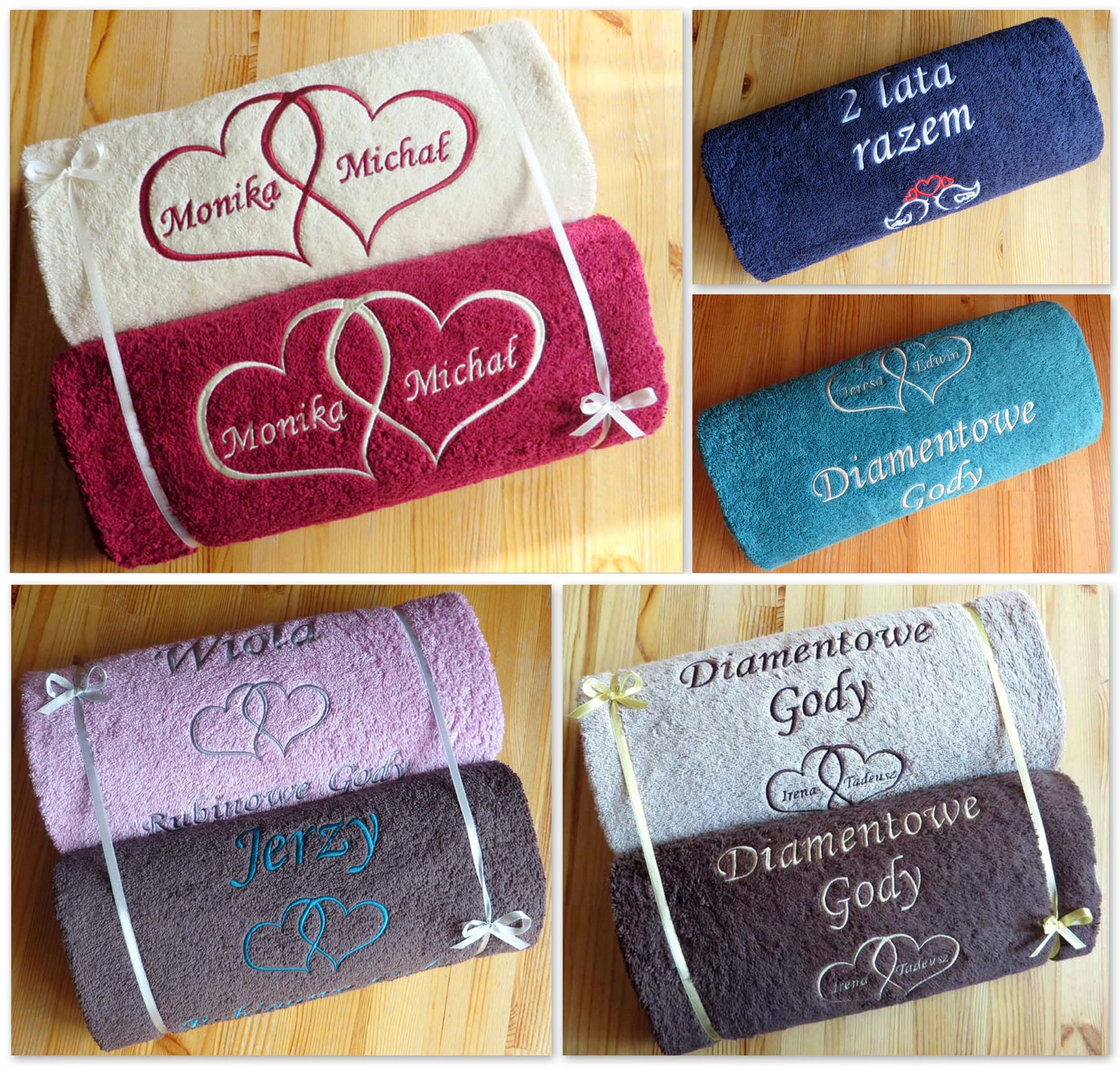 Ręczniki z HAFT prezent ROCZNICA ŚLUBU jubileusz Z dedykacją Tak
