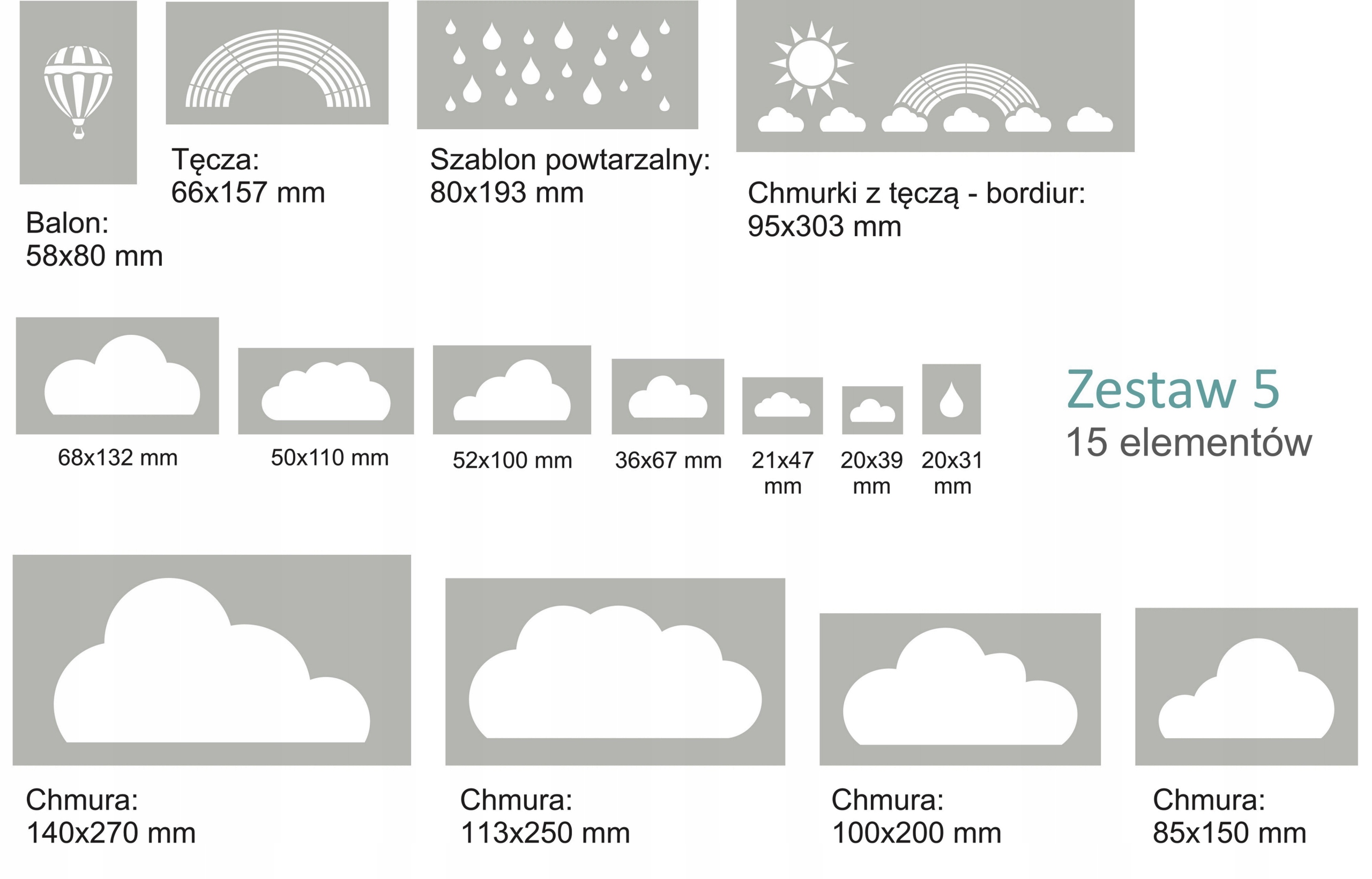 SZABLONY MALARSKIE WIELOROTNE 15 szt. - CHMURKI Marka Fabryka Fantazji