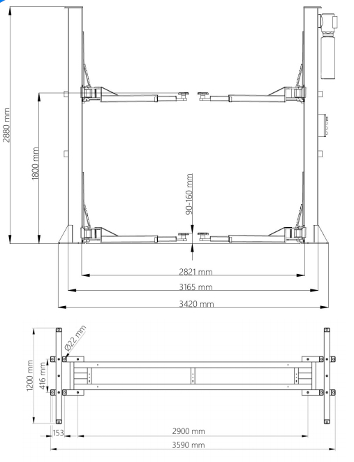 Podnosnik dwukolumnowy HE4000 NORTEC PRO Producent code PD4000 NE 4T