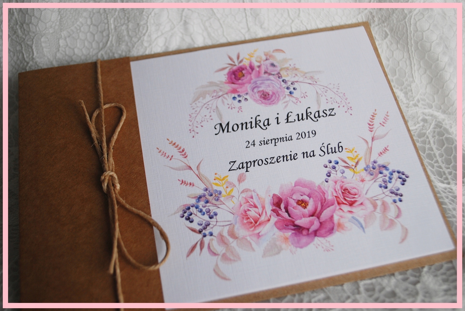 ZAPROSZENIA ŚLUBNE RUSTYKALNE piwonie + KOPERTA Liczba sztuk 1 szt.