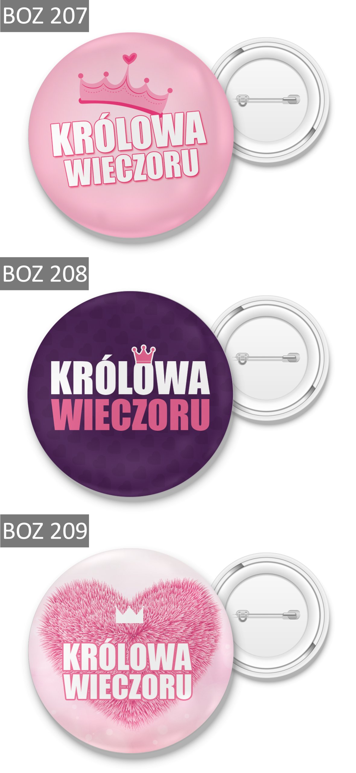 PRZYPINKA ŚLUB WIECZÓR PANIEŃSKI DUŻO WZORÓW 56 mm Rodzaj przypinka