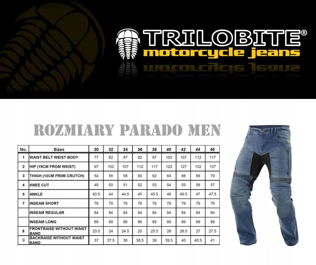 Spodnie Motocyklowe KEVLAR TRILOBITE PARADO | r 40 Producent Trilobite