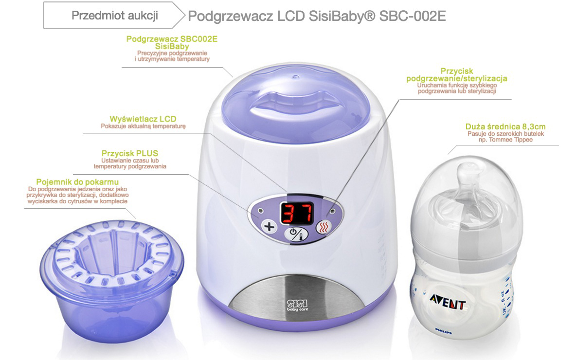 PODGRZEWACZ ELEKTRONICZNY LCD do SZEROKICH BUTELEK Marka SisiBaby