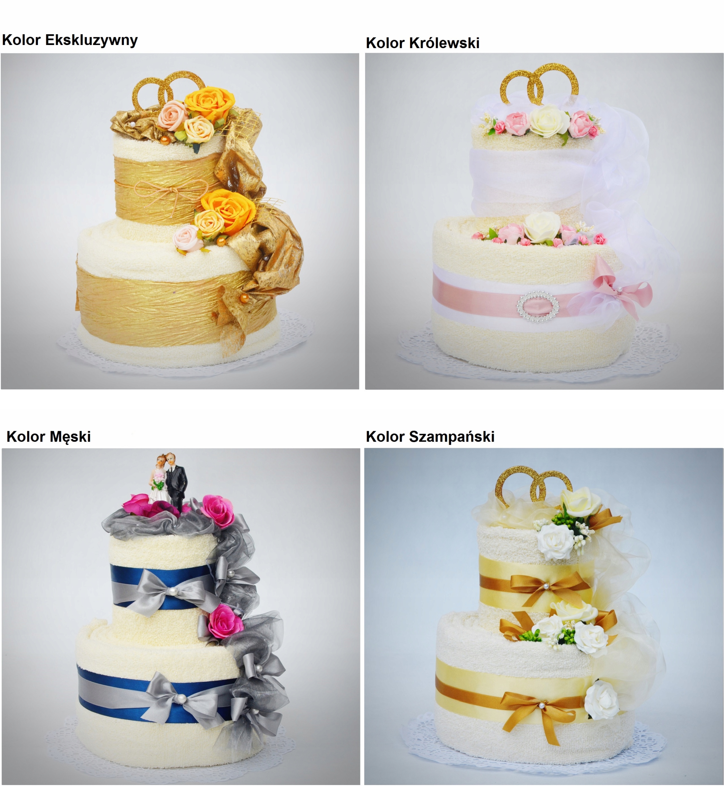 TORT z 2 RĘCZNIKÓW Prezent na Ślub Rocznicę Ślubu Wymiary ręcznika 70x140cm