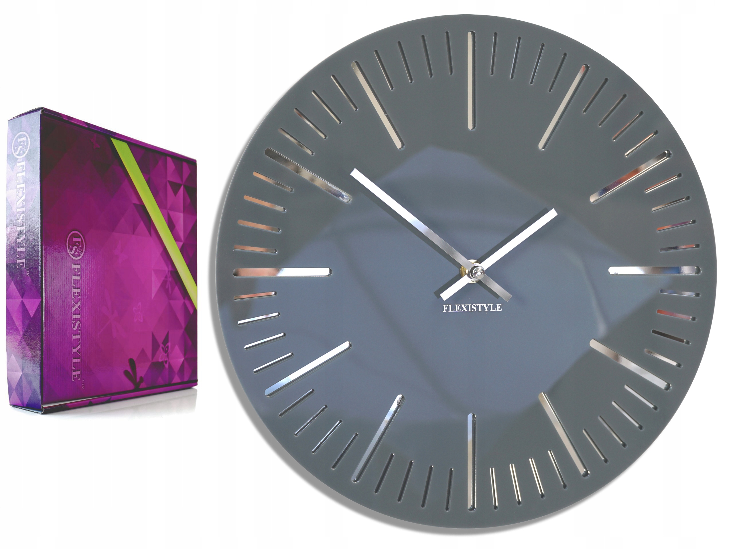 Velký moderní nástěnný hodinový stroj Trim šedý grafit Pl