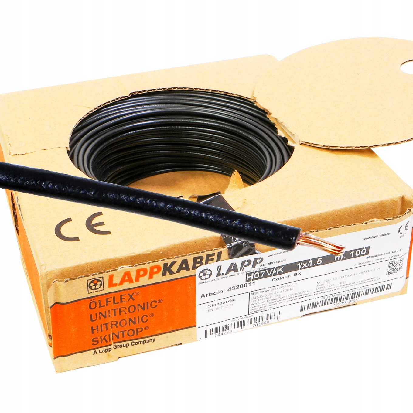 Kabel przewód linka giętki LGY 1,5mm2 czarny 100m (07.0056.0100) • Cena,  Opinie 7738233185 •