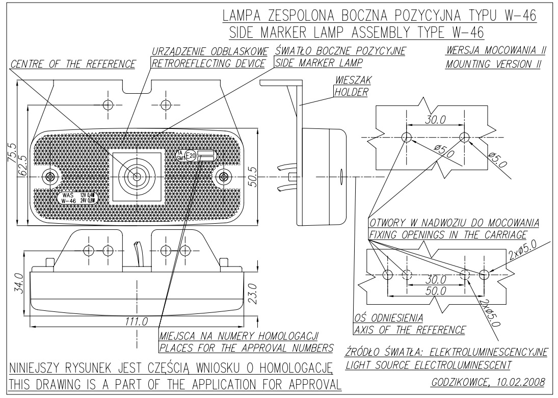 LAMPA OBRYSOWA TYLNA WAŚ W46/224Z Numer katalogowy części 224Z