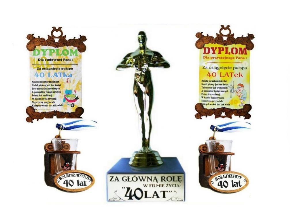

Statuetka Urodziny 40 Dyplom Kieliszek 40