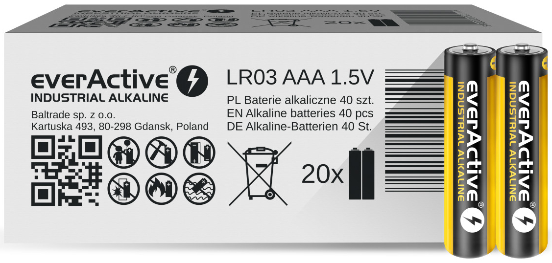 

40x Baterie everActive Industrial LR3 R3 Aaa 40szt
