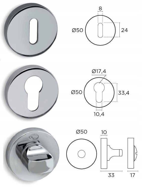 Klamka 1515 rozeta okrągła chrom Convex Kolor chrom