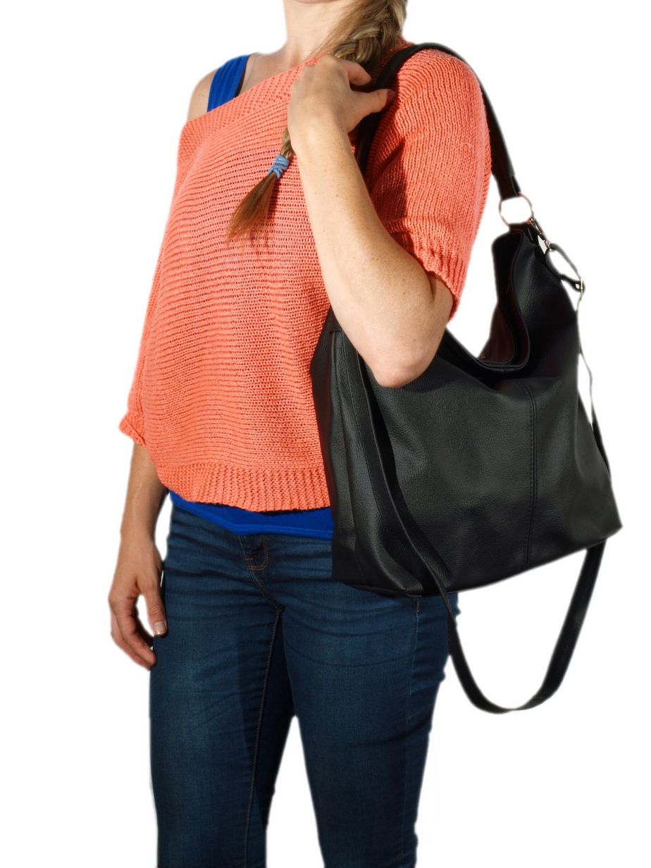 SKÓRZANA TOREBKA WOREK LISTONOSZKA CZARNA SKÓRA A4 Styl miejski