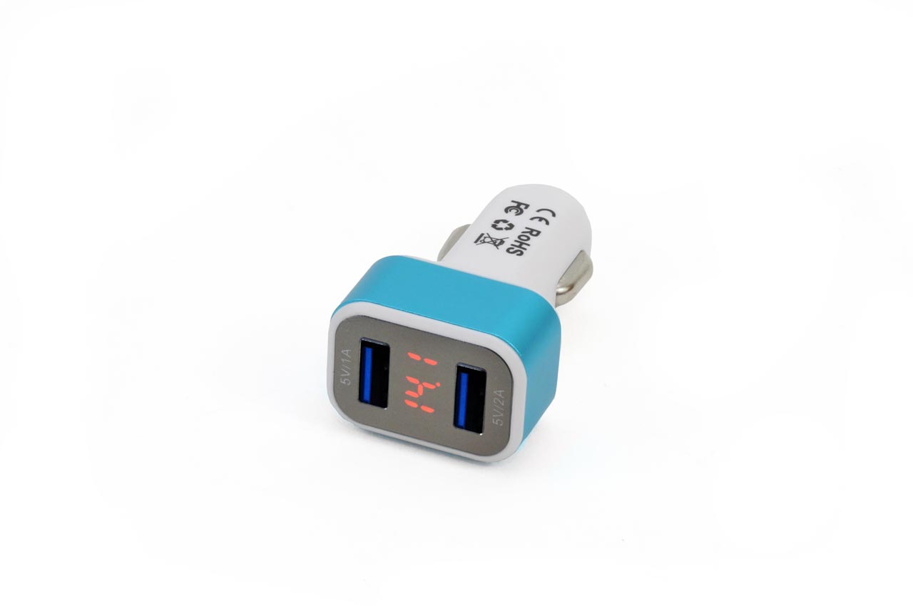 

Ładowarka Samochodowa 2x Usb + tester napięcia