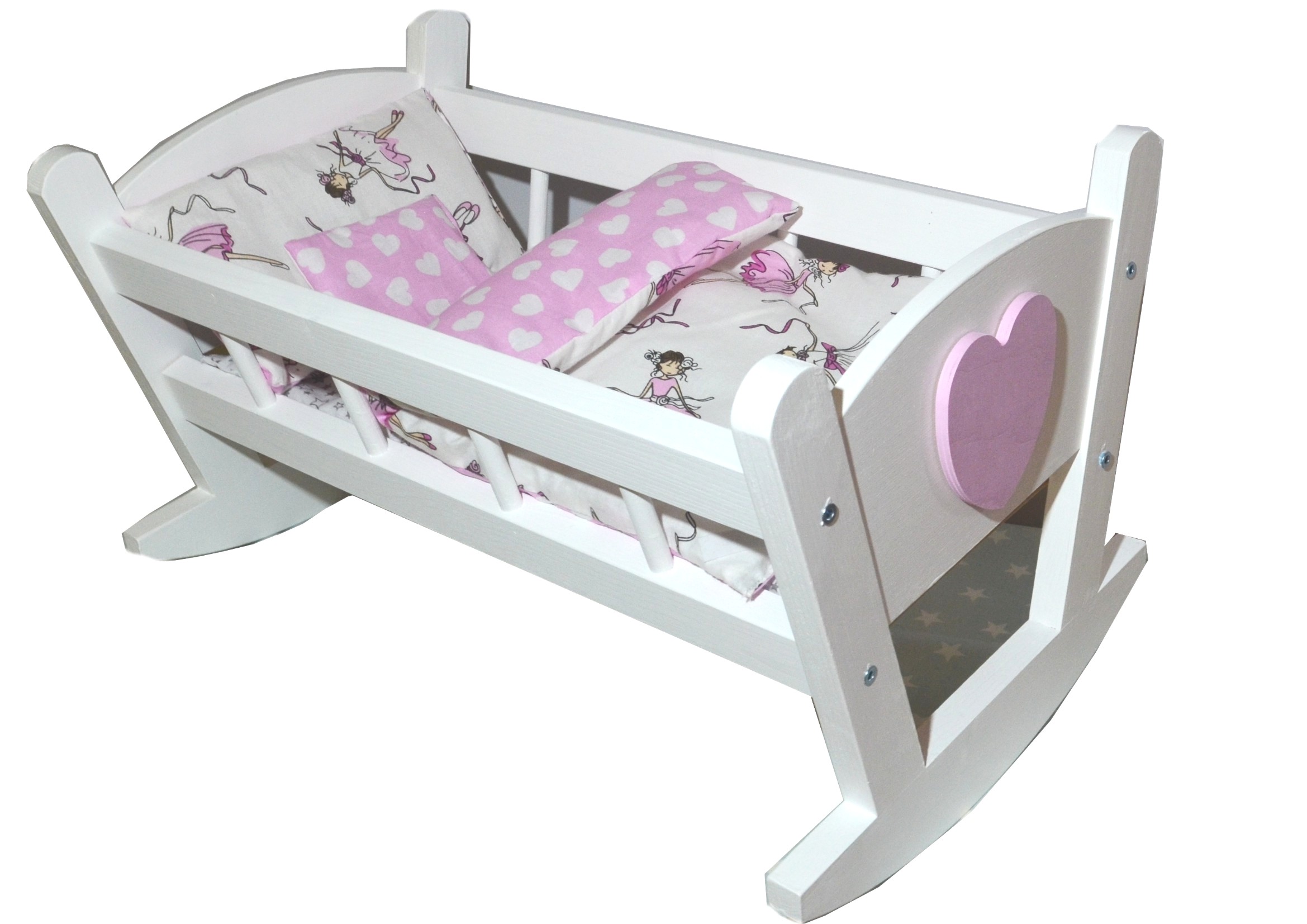 Drevená kolíska, posteľ pre bábiky + BEDDING 4 el