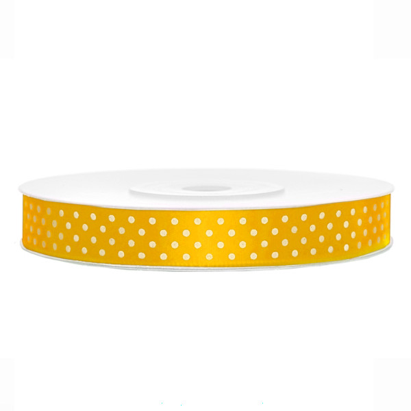 Tasiemka satyna w kropki Żółty 12mm 22mb wstążka