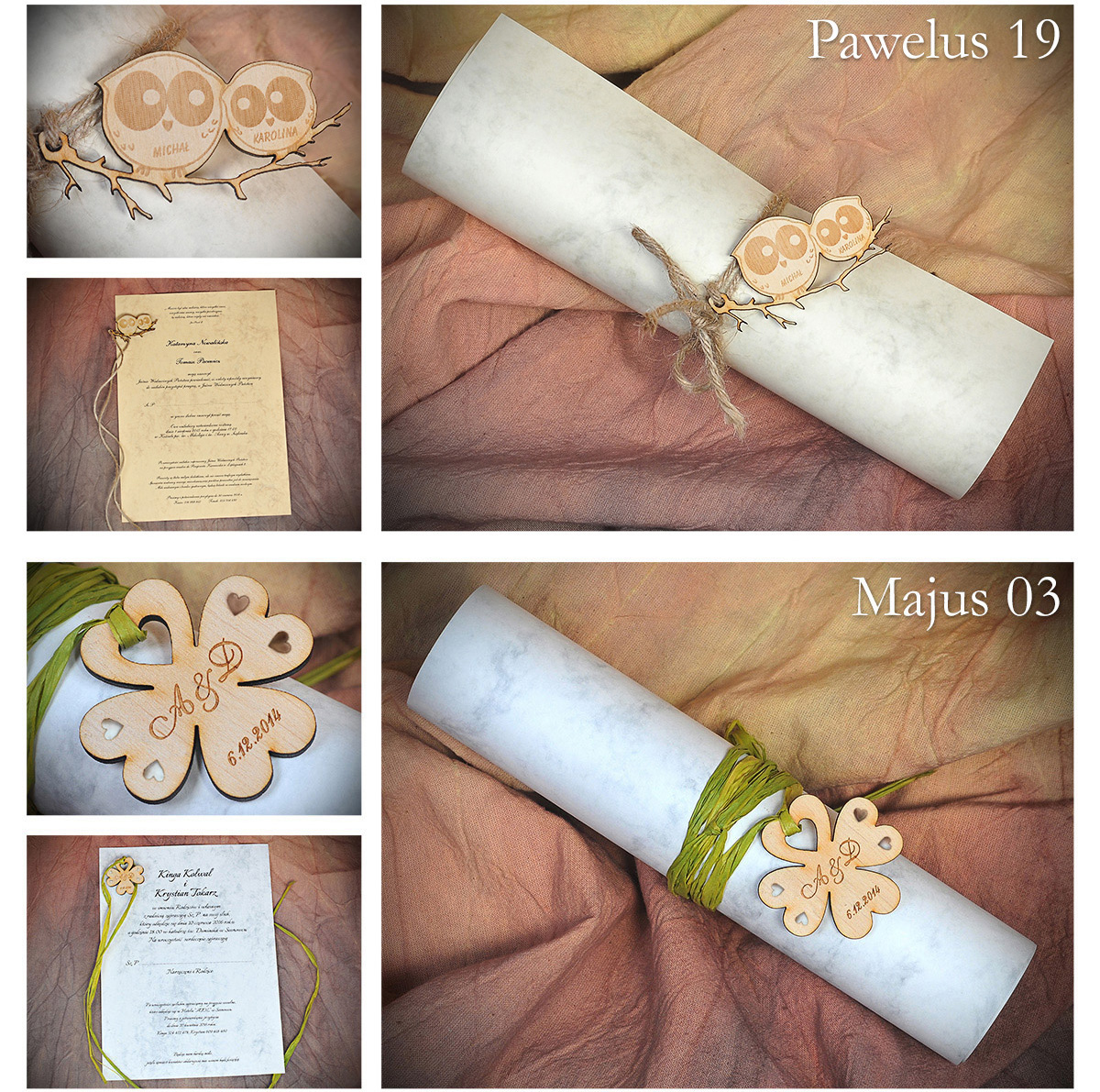ZAPROSZENIA ŚLUBNE RULON, ZAPROSZENIE DREWNO NEW! Zdobienie sznurek