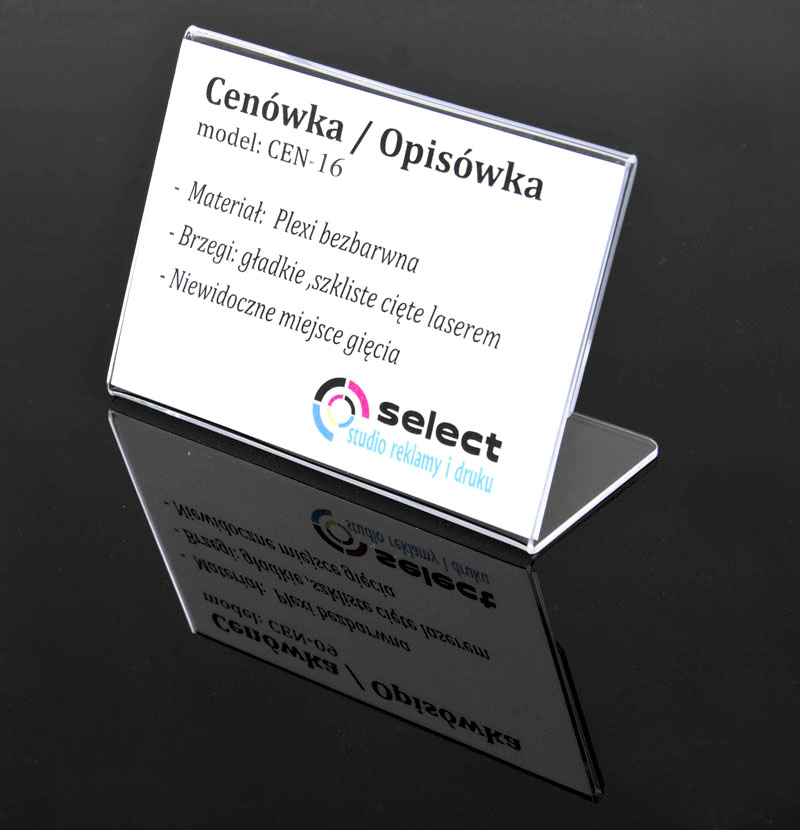 A4 STOJAK NA CENĘ, OPIS, ULOTKĘ - CENÓWKA z PLEXI typ L Marka Select