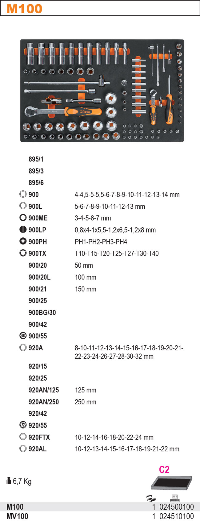 BETA NASADKI POKRETLA KLUCZE WKLAD DO WOZKA M100 Accessories Included Yes