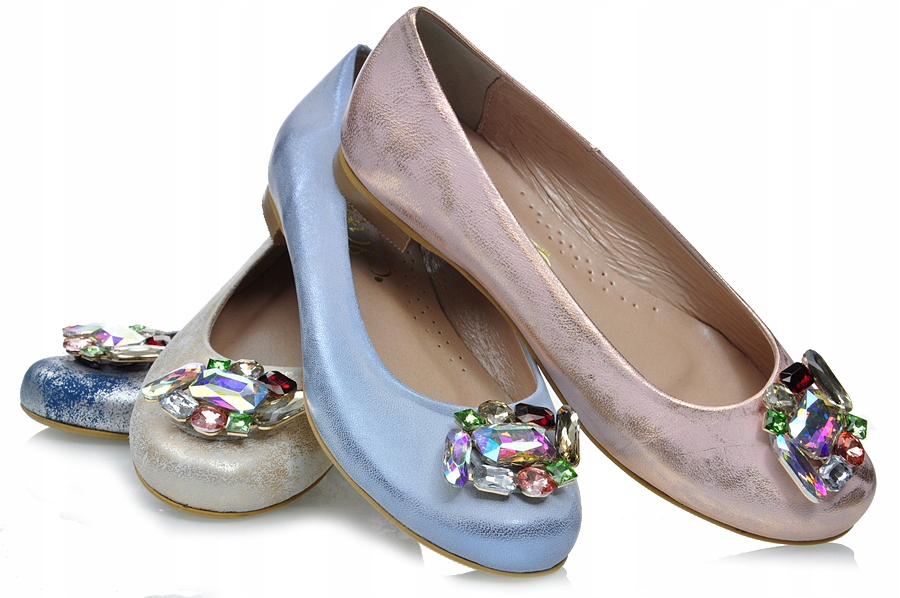 Balerinky stříbrné blu 35 kožené elegantní balerínky s ozdobným kamenem